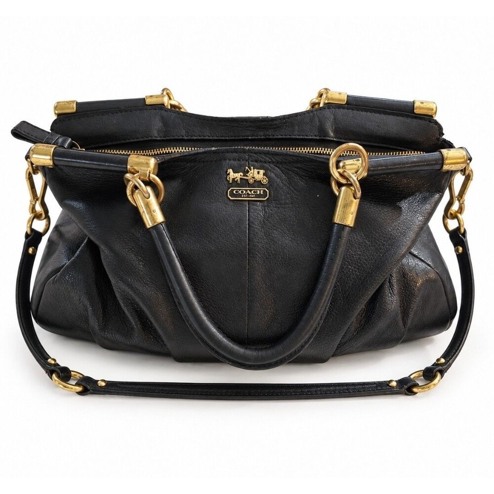 Coach Madison Lindsey 21282 Black Gathered Leather Satchel Lg Shoulder Bag EUC